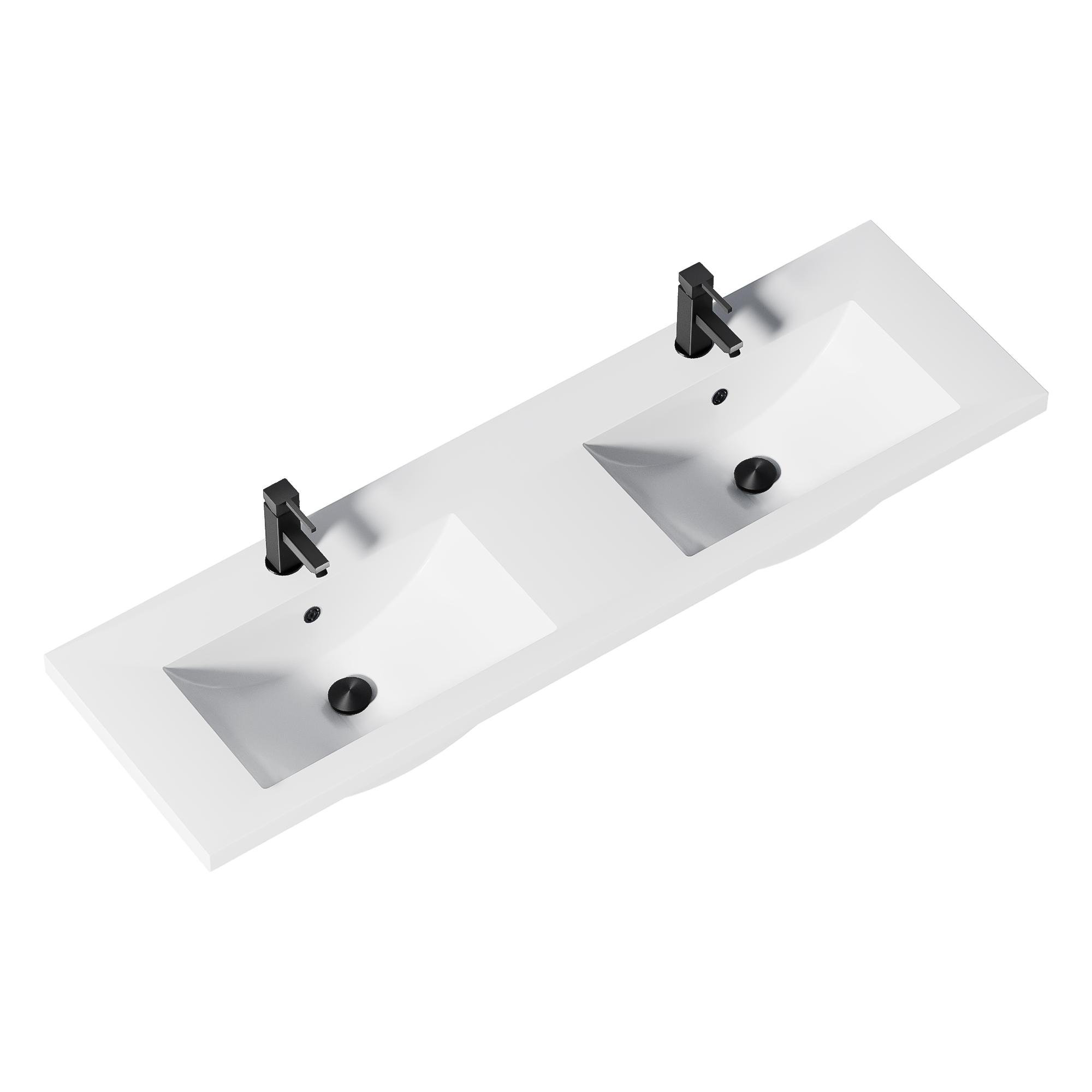 ECLIFE 48" Double Sink Resin Top Undermount Bathroom Vanity Sink with